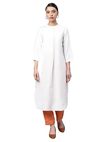 linen club women white solid kurta (size: l)-lcwess22lkfwhi0087