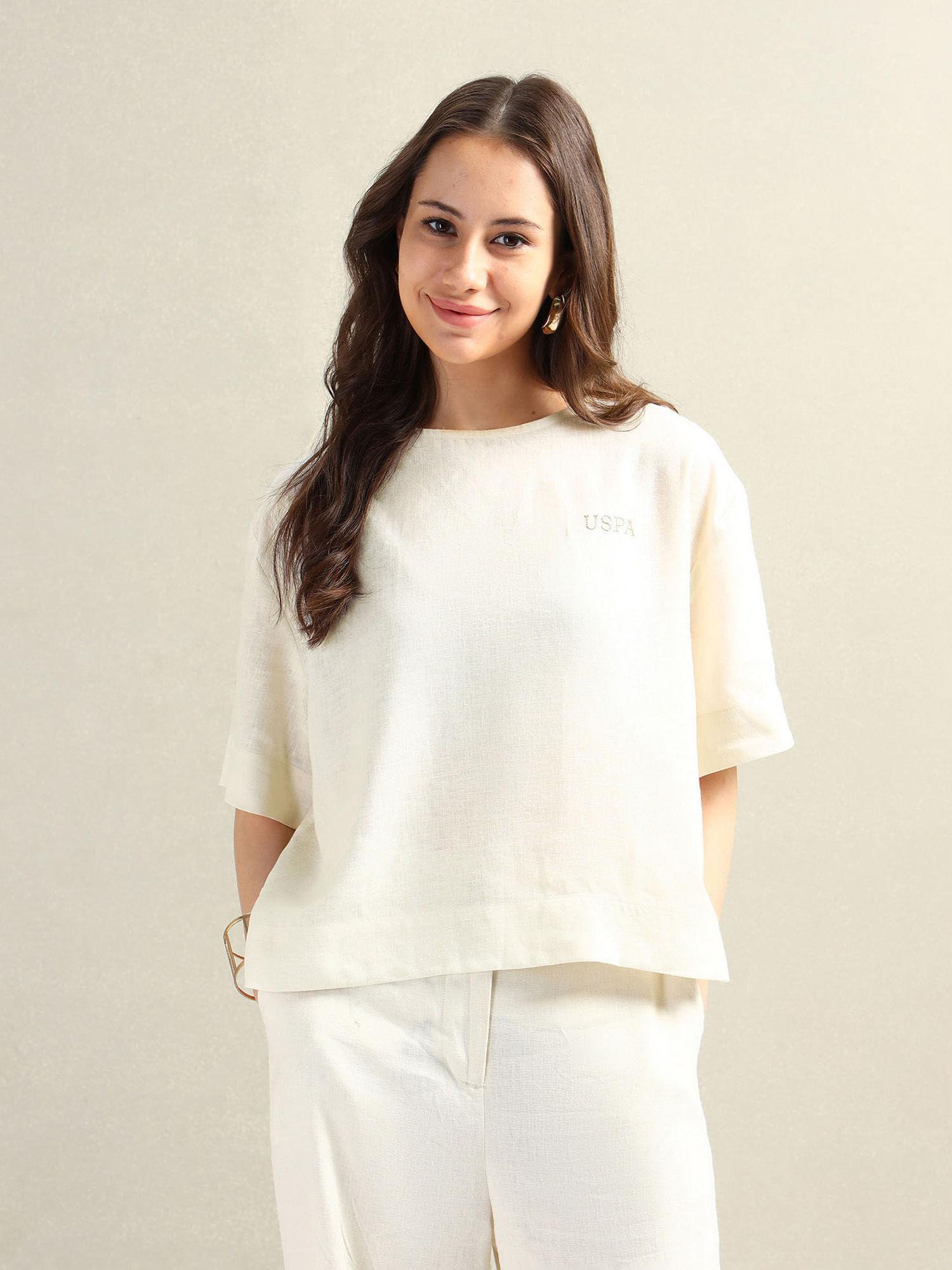 linen comfortable fit off white top