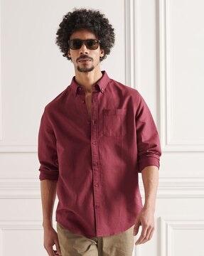 linen cotton shirt with button-down collar