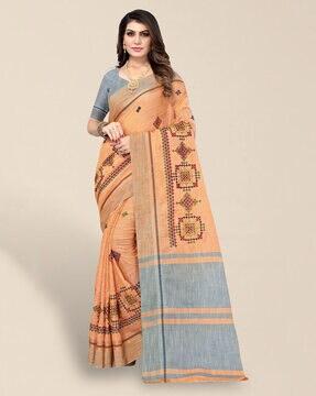 linen cotton thread embroidered saree