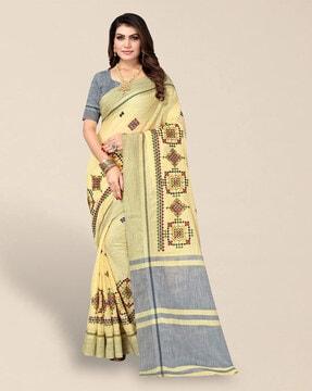 linen cotton thread embroidered saree