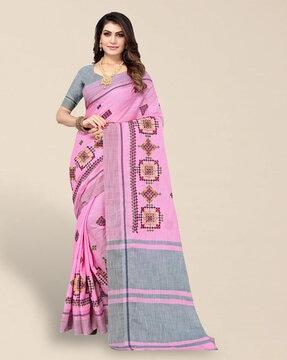 linen cotton thread embroidered saree