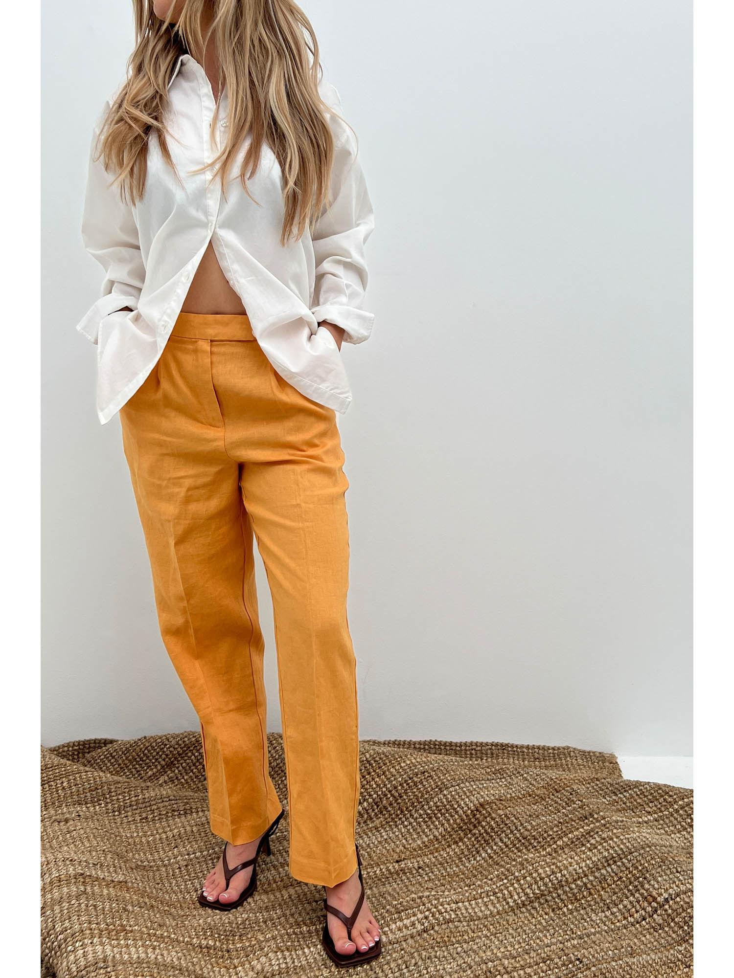 linen cropped pants - mustard yellow