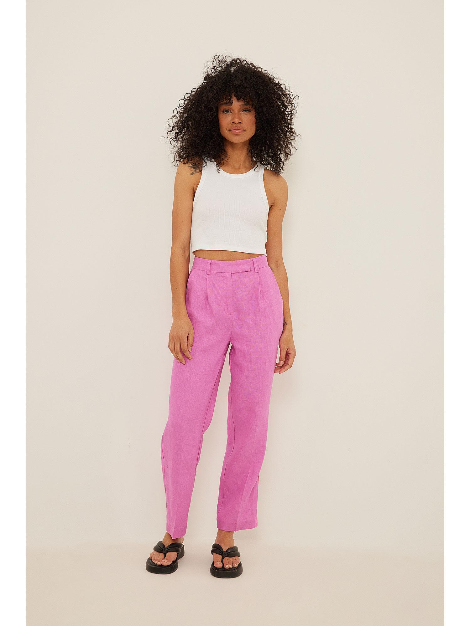 linen cropped pants-pink