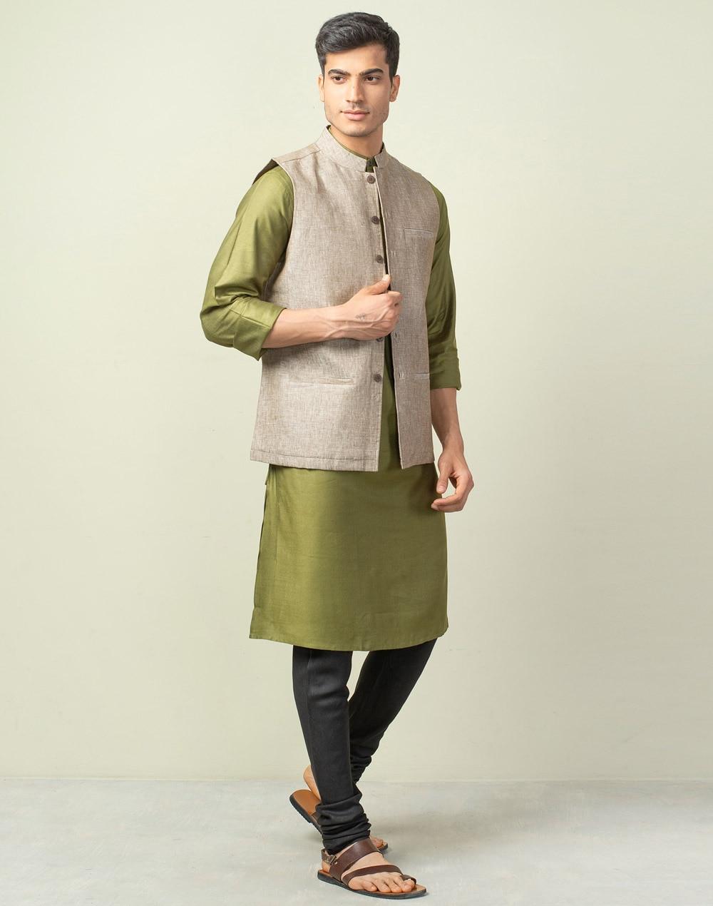 linen dobby nehru jacket