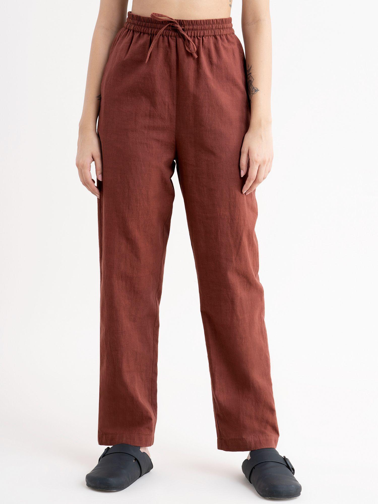 linen drawstring trousers - brown