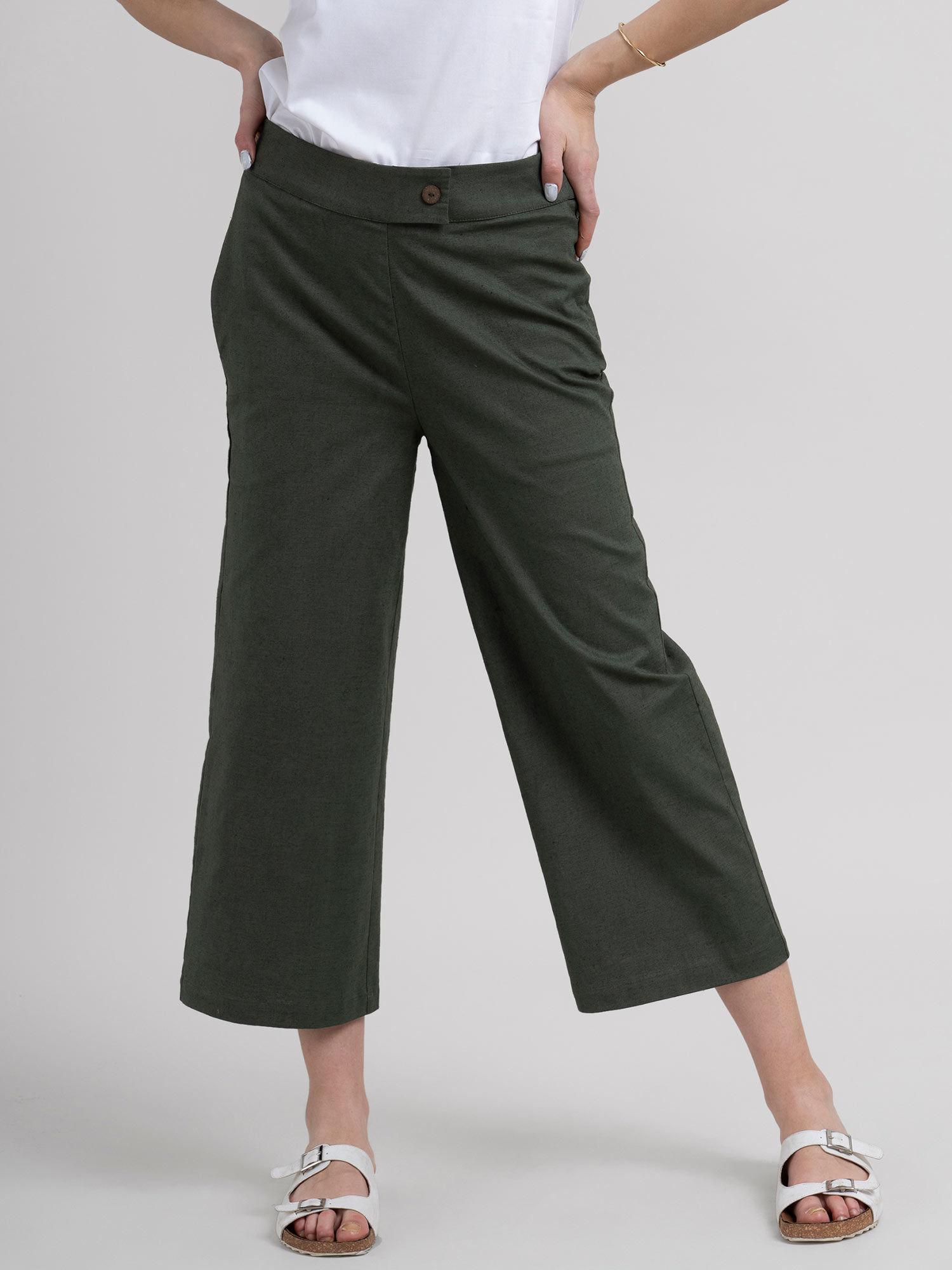 linen elasticated culottes - olive