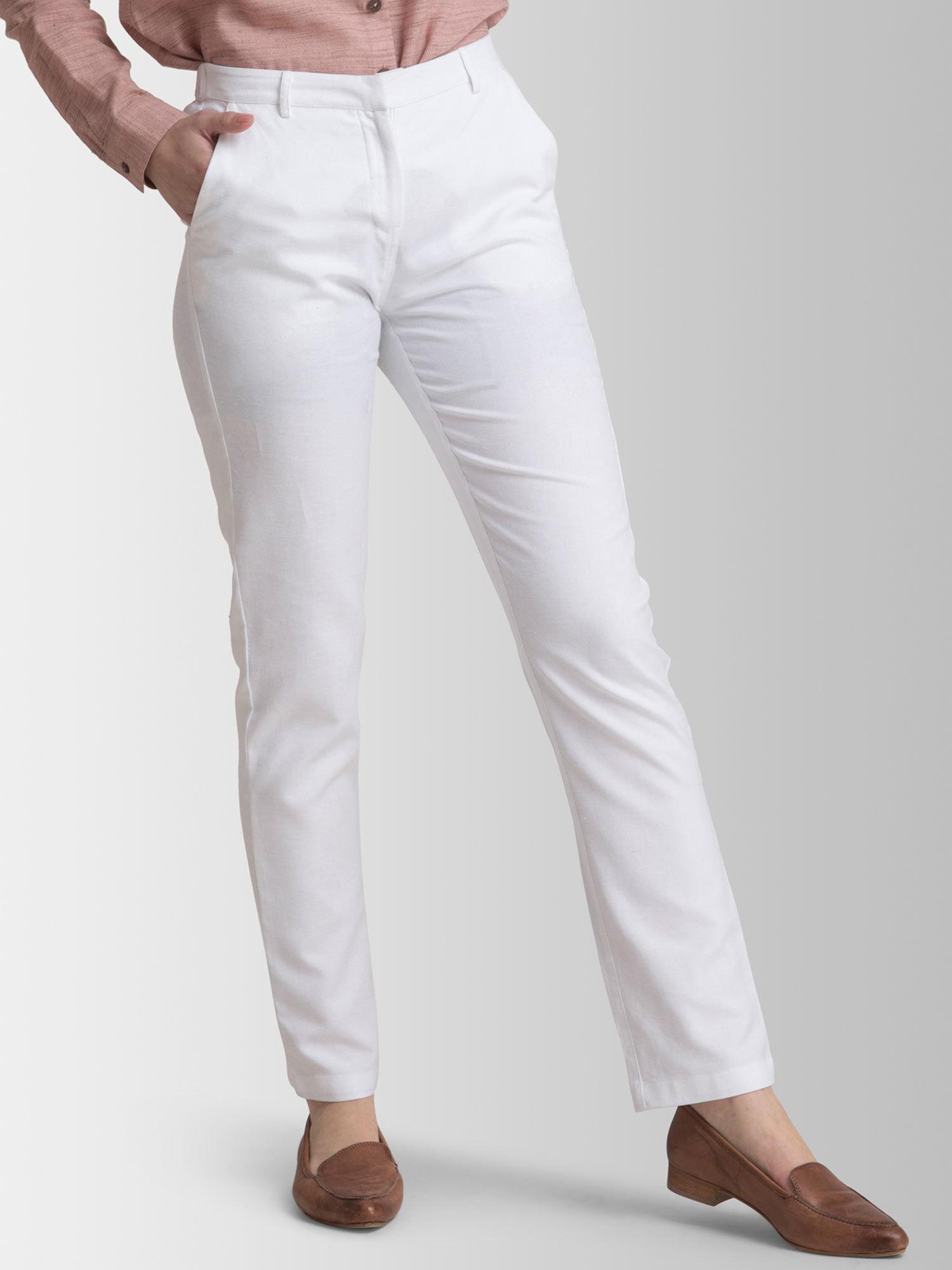 linen elasticated straight fit pant - white