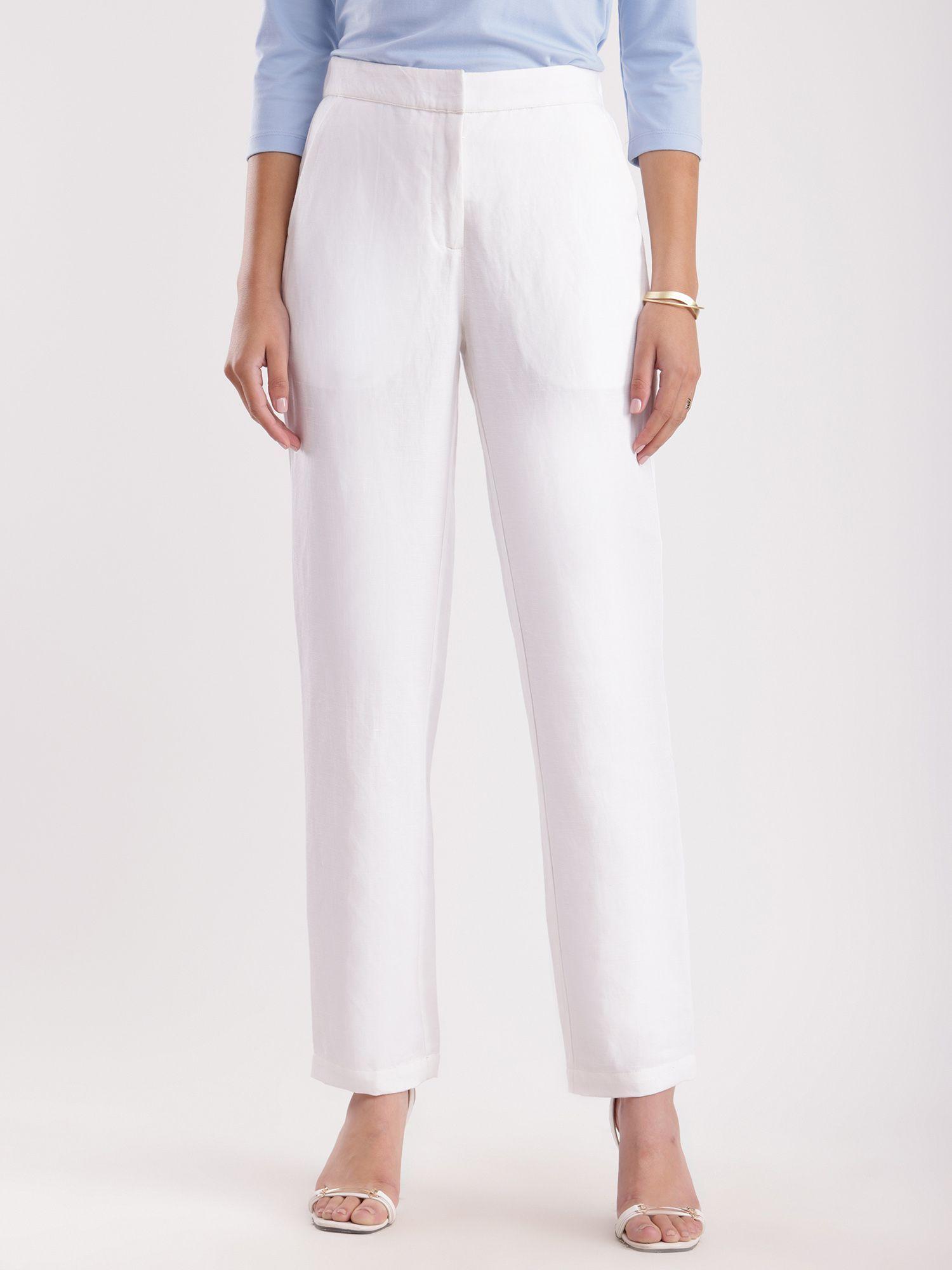 linen elasticated trousers - white