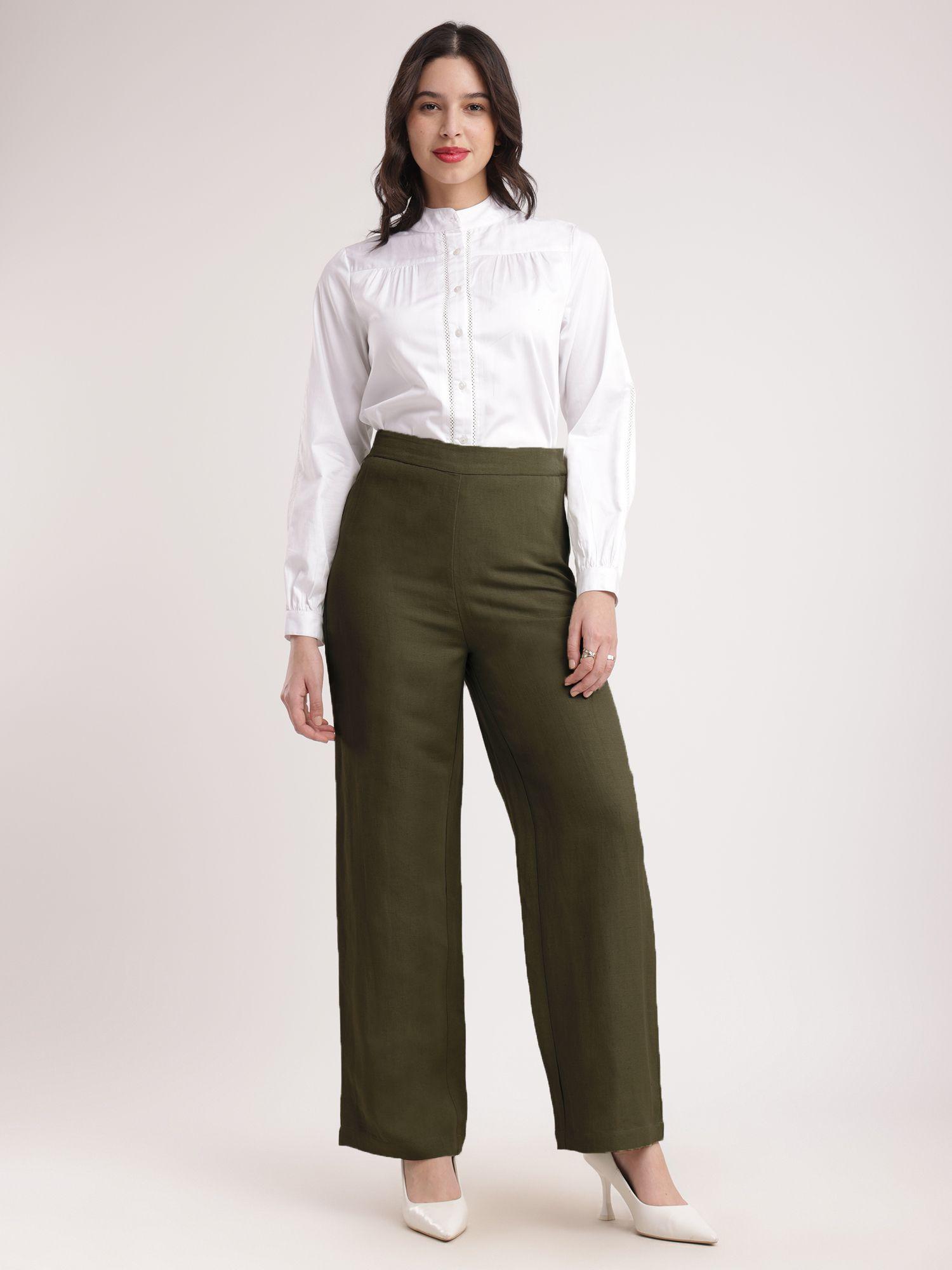 linen elasticated wide leg trouser - olive