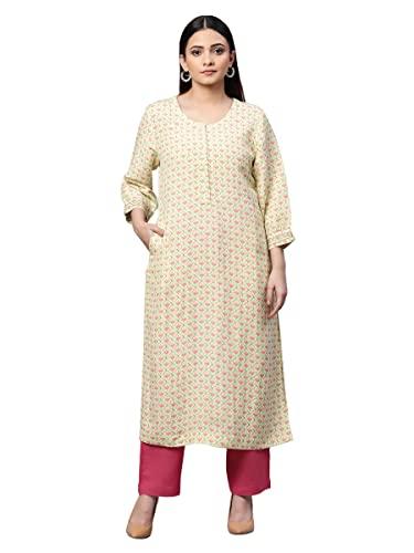 linen green printed kurta for woman (size: s)-lcwed007lkcgre0172