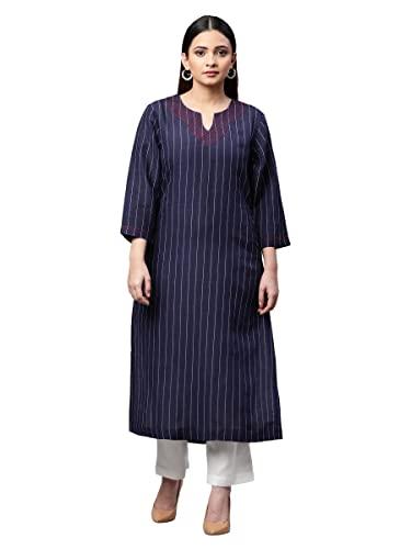 linen indigo printed kurta for woman (size: s)-lcwed007lkcind0153