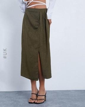 linen look midi drape skirt