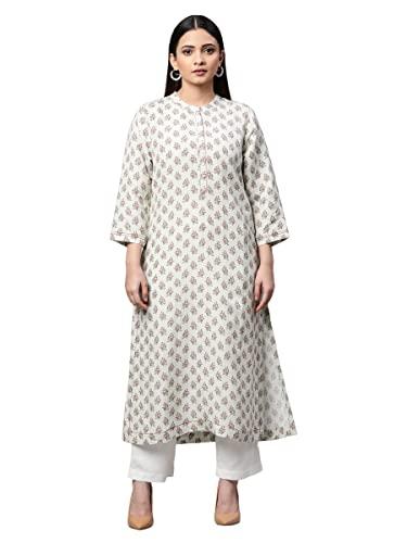 linen mint green printed kurta for woman (size: s)-lcwed007lkcwhi0161