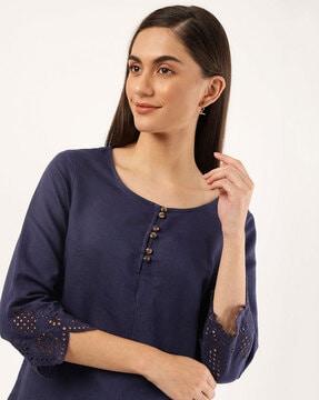 linen mix plain round-neck tunic