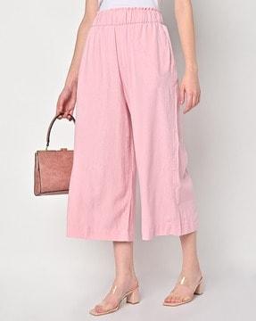 linen mix wide-leg cropped trousers
