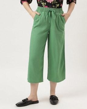 linen mix wide-leg cropped trousers