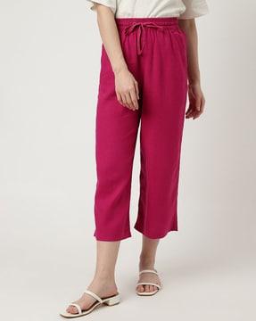 linen mix wide-leg cropped trousers