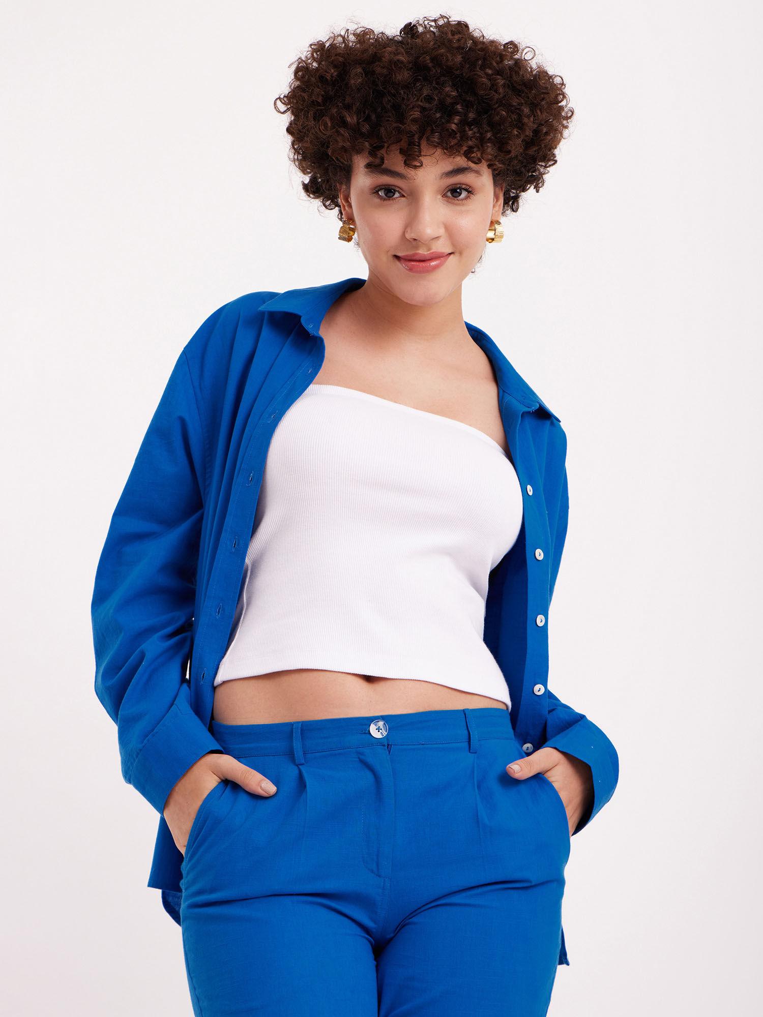 linen oversized shirt - royal blue