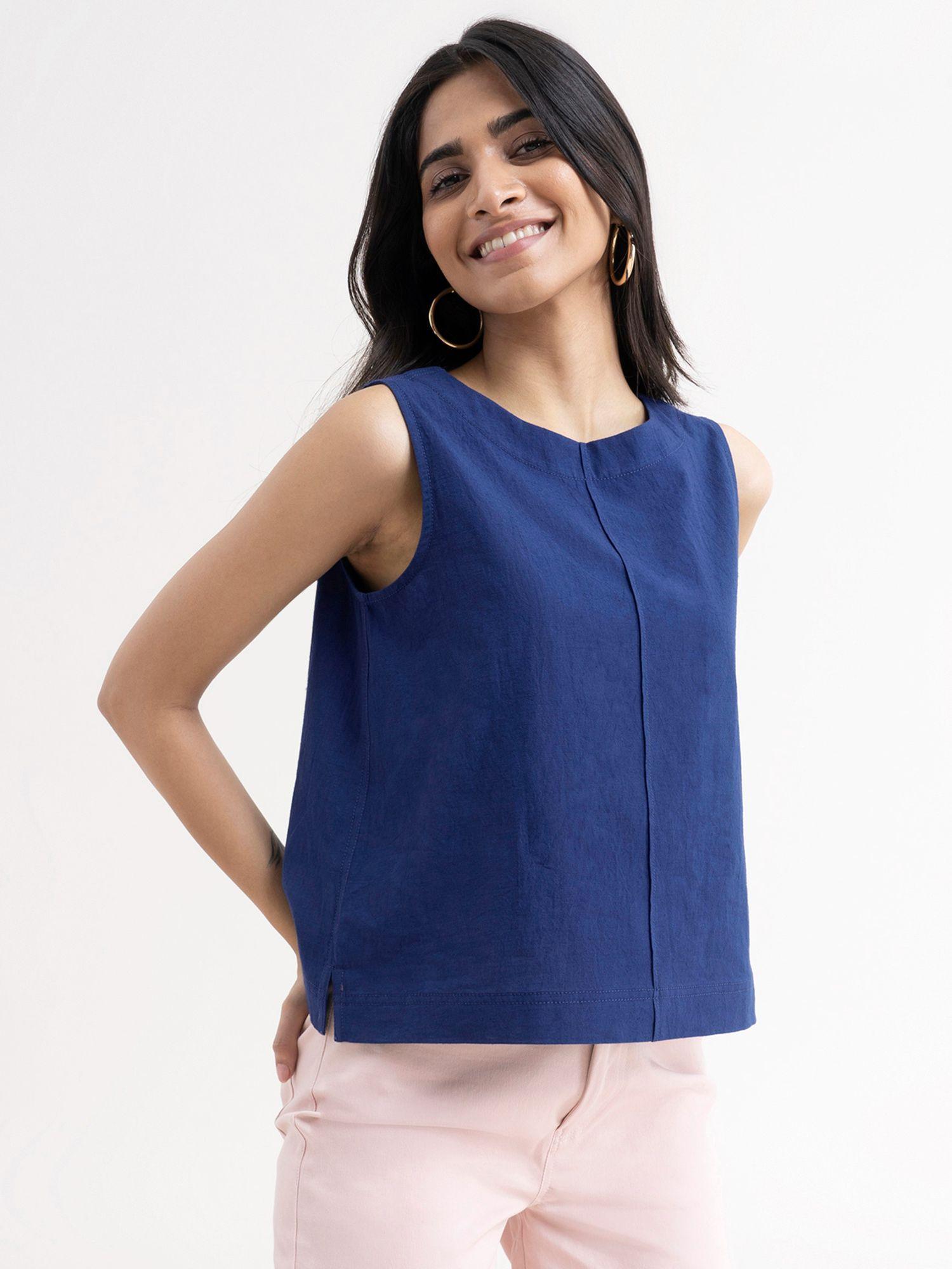 linen pintuck top - blue