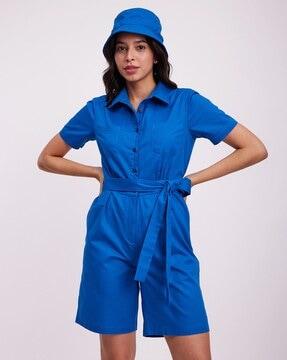 linen playsuit with patch pockets