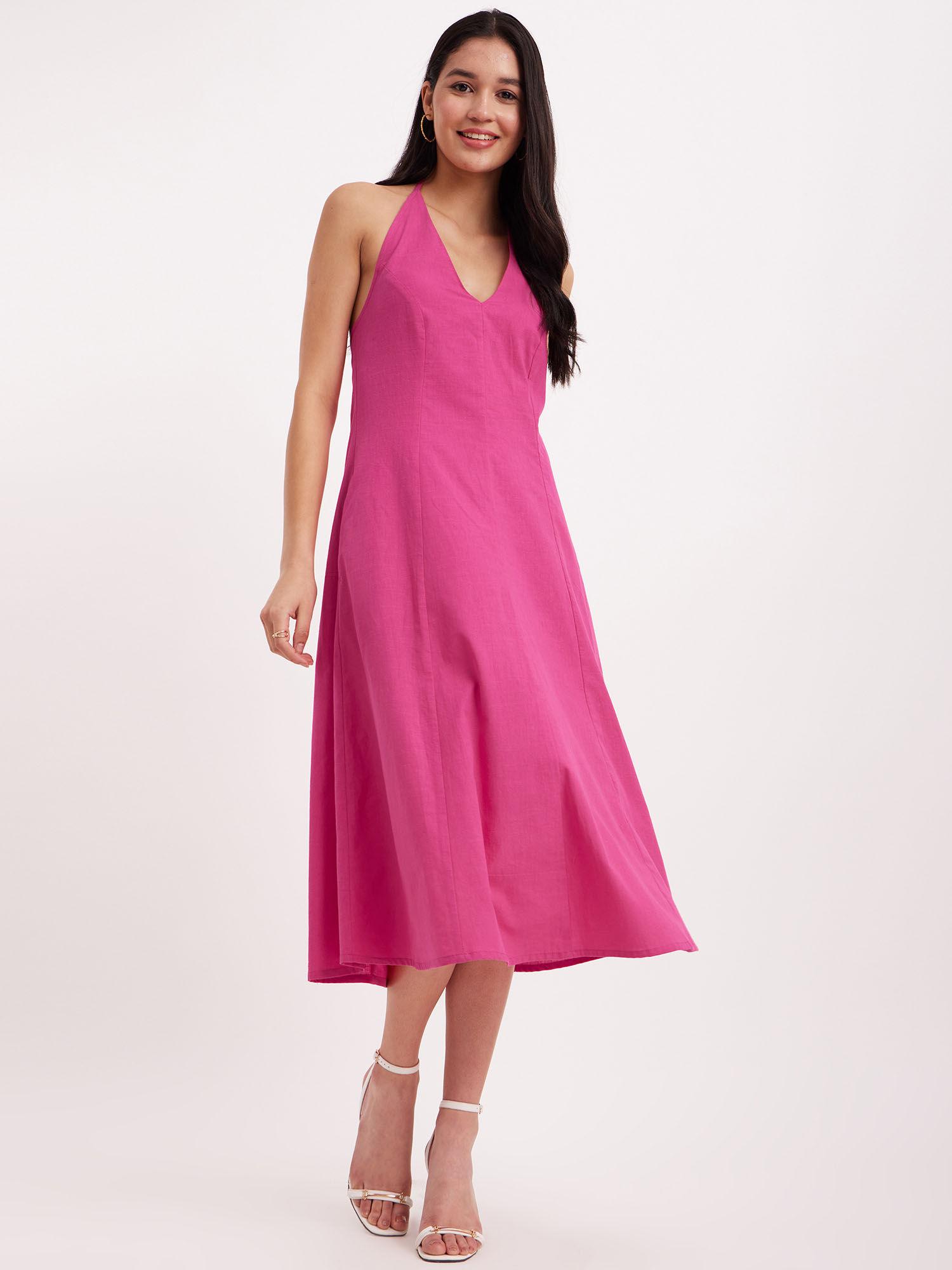 linen princess line dress - pink