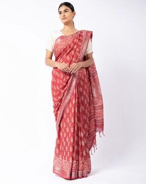 linen printed traditional saree