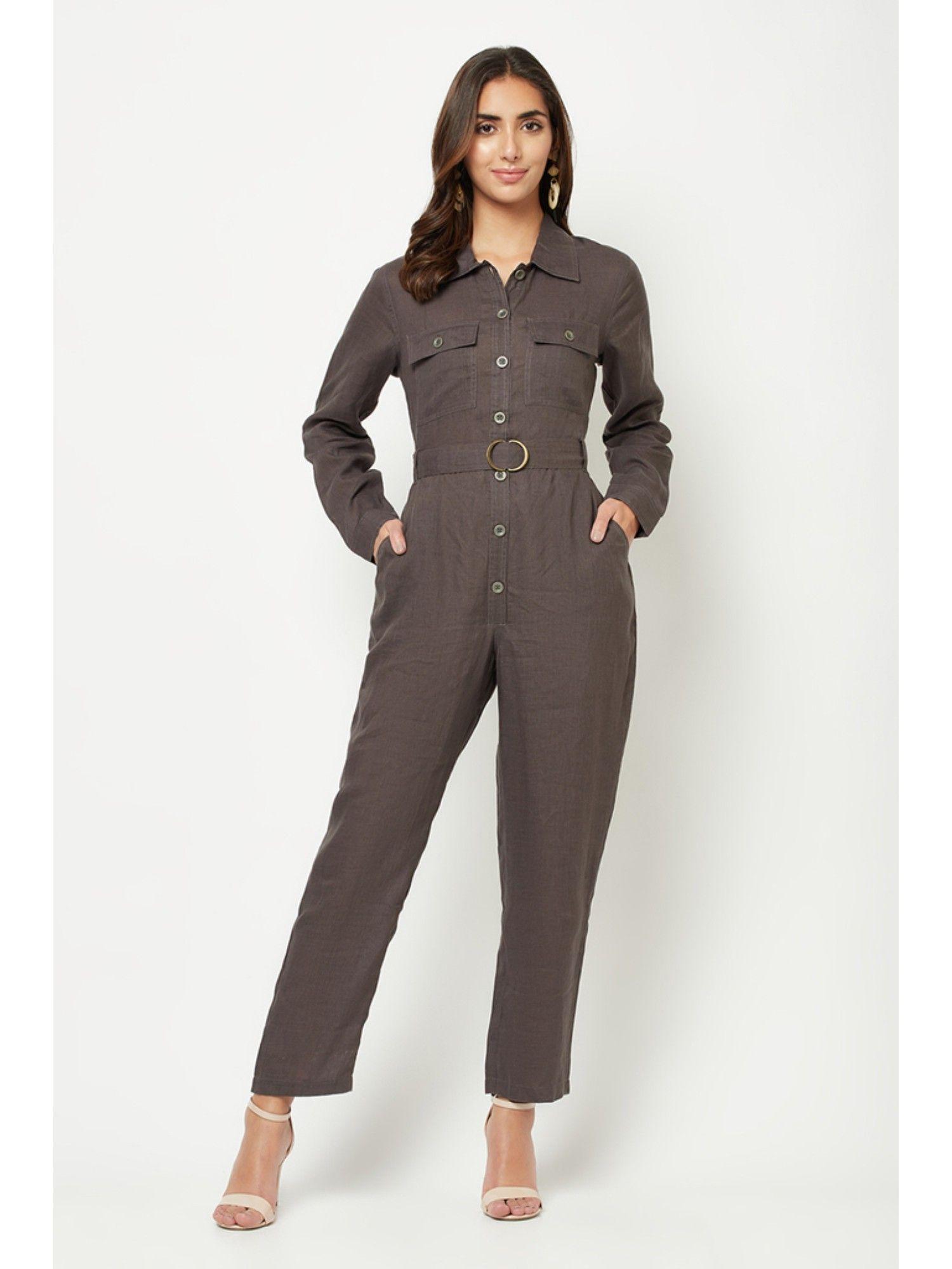 linen shirt-style jumpsuit