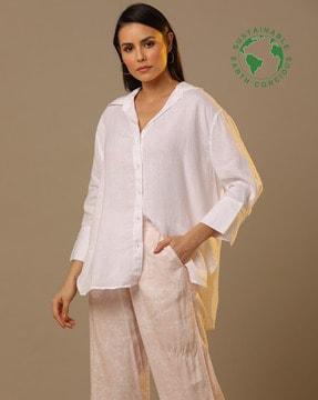 linen shirt with drop-shoulder sleeves