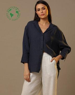 linen shirt with high-low hem