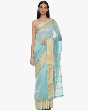 linen silk embroidered silk saree with blouse piece