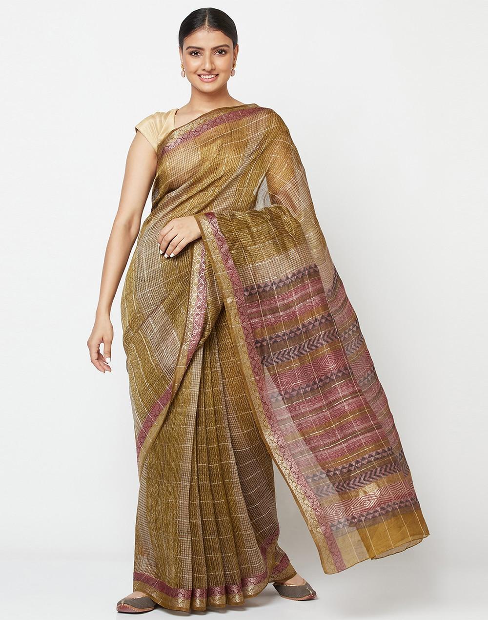 linen silk printed sari