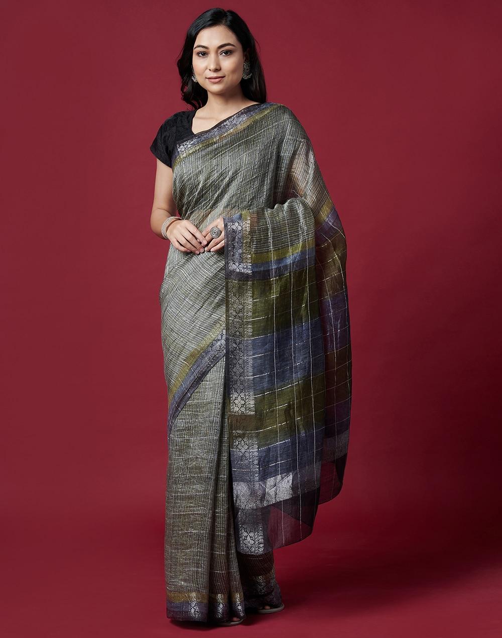 linen silk printed sari