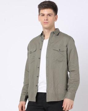 linen slim fit shirt with flap pockets