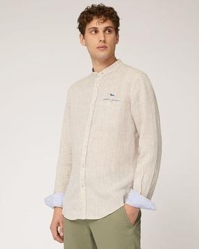 linen slim fit shirt with mandarin collar