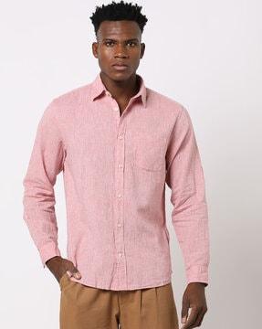 linen solid shirt with patch pocket