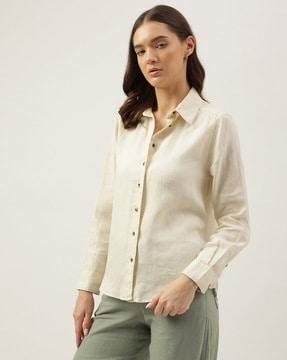 linen spread-collar shirt