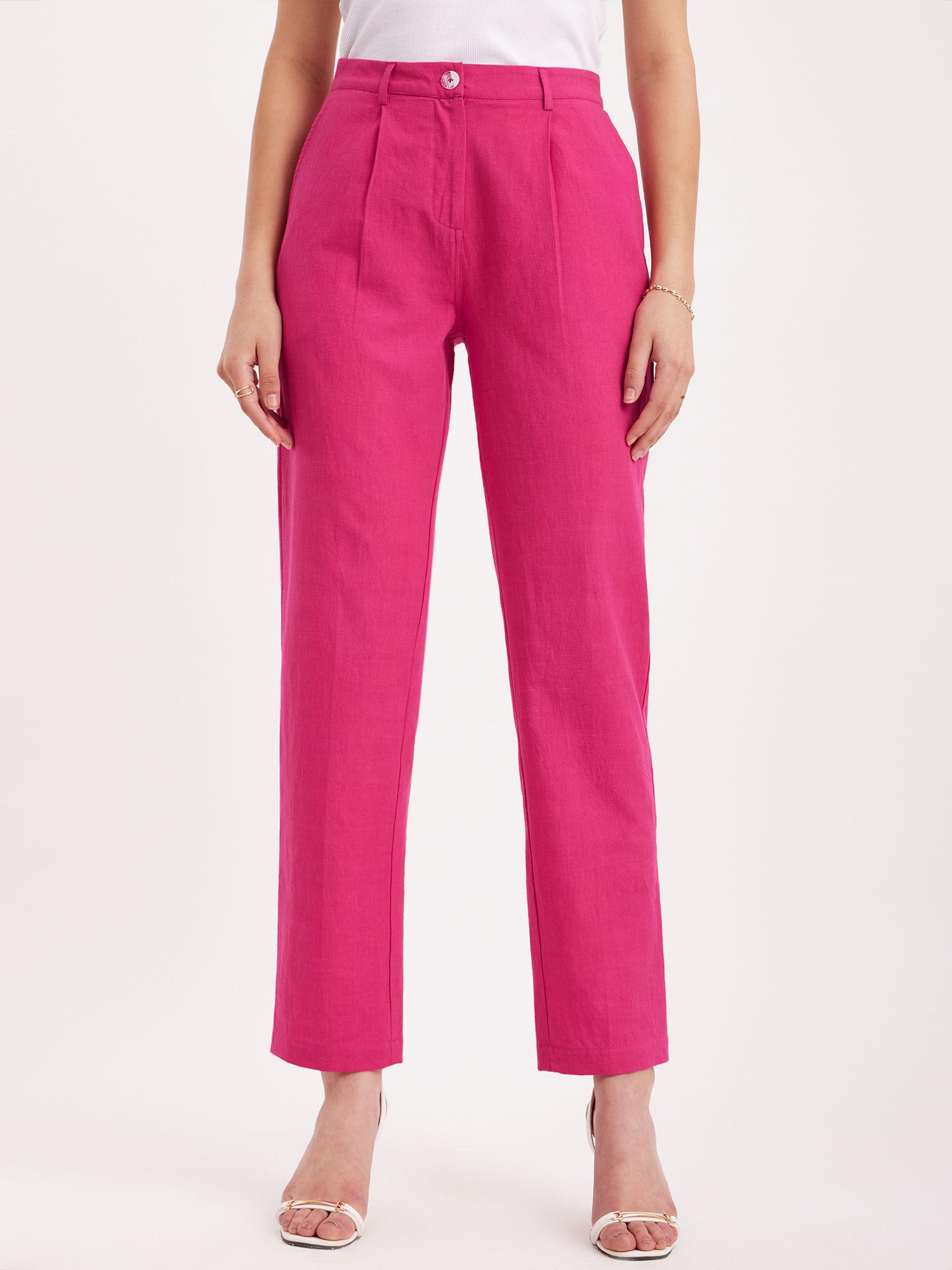 linen straight fit trousers - pink