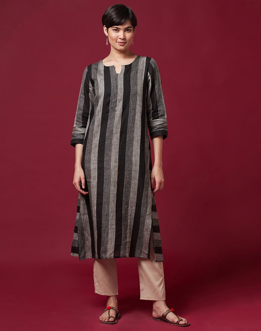 linen striped long kurta