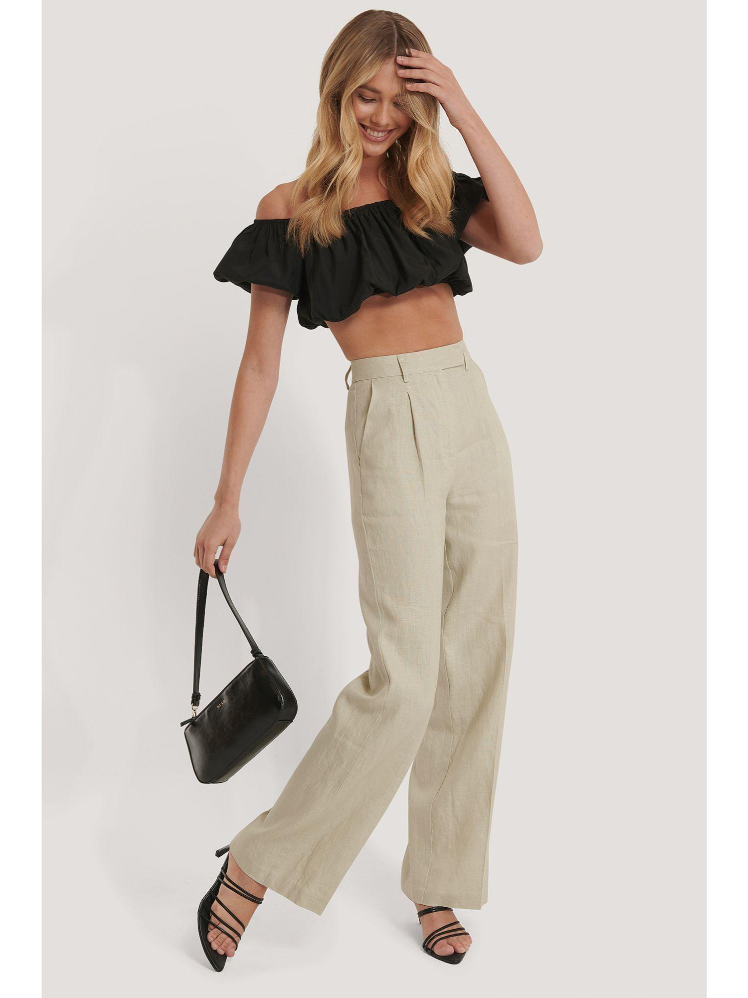 linen wide leg pants-beige