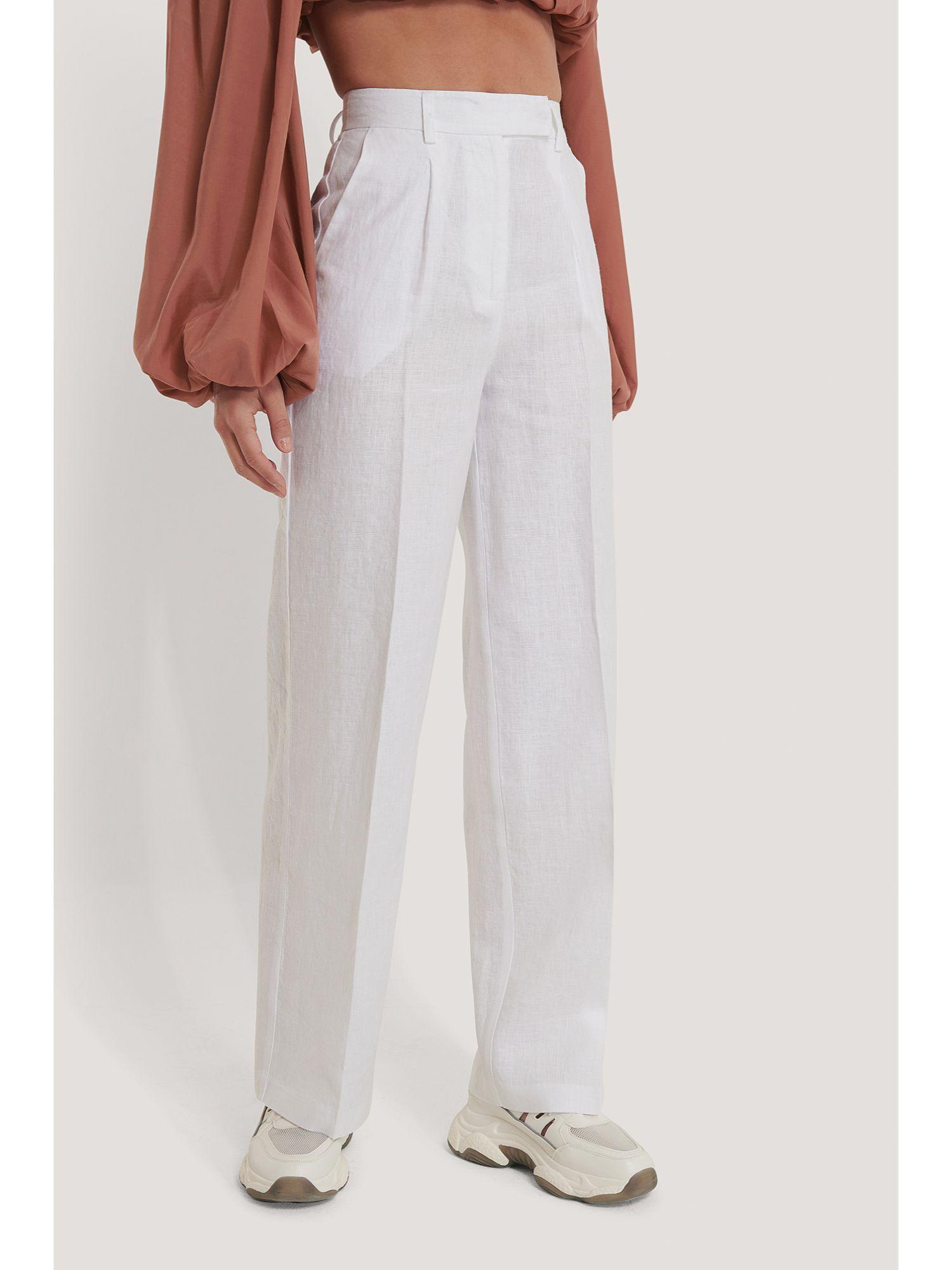 linen wide leg pants-white