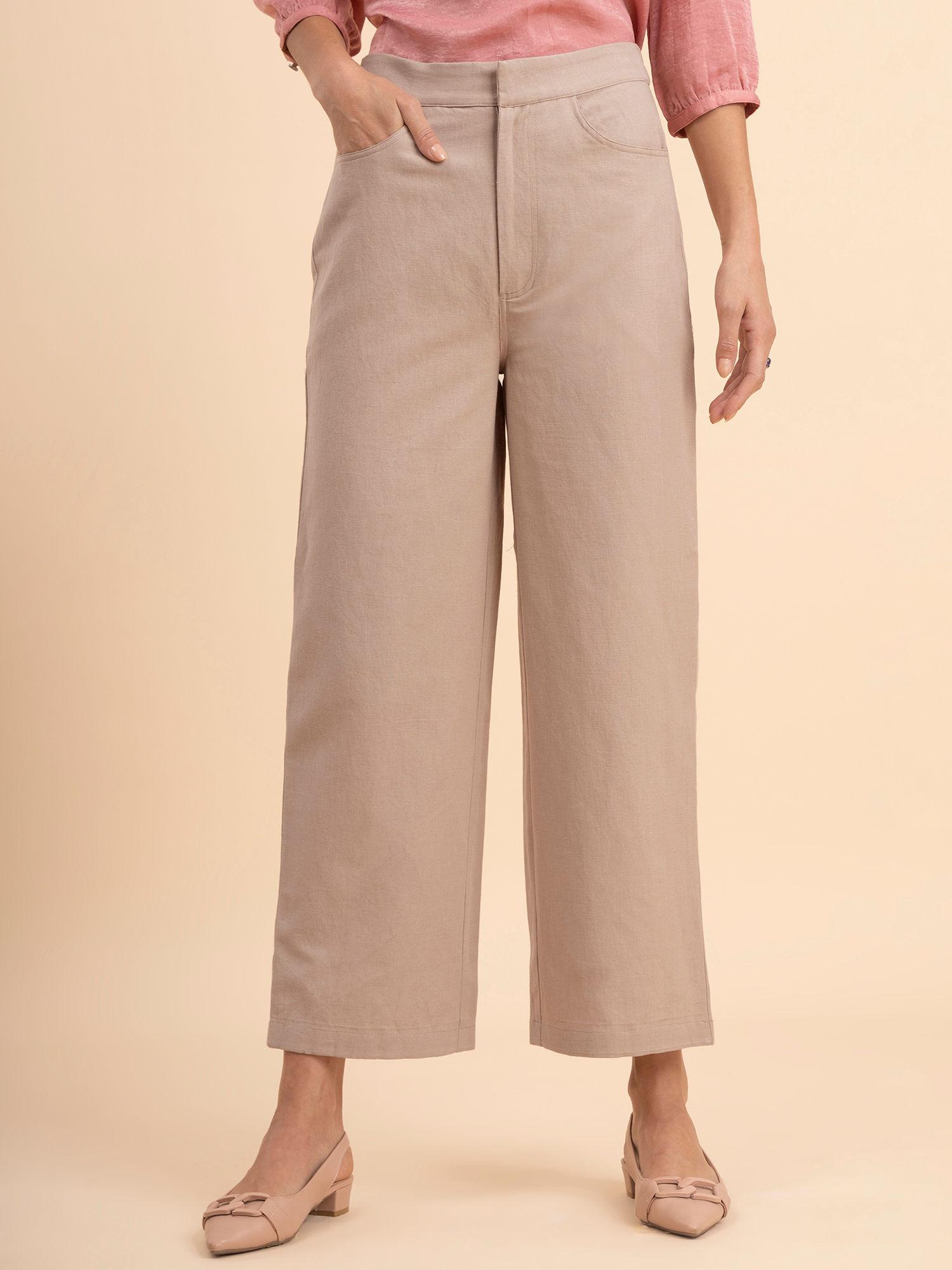 linen wide-leg trousers - beige