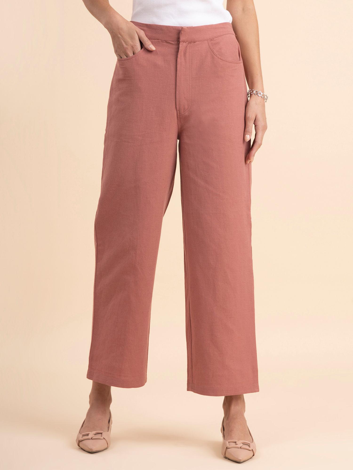 linen wide-leg trousers - dusty pink