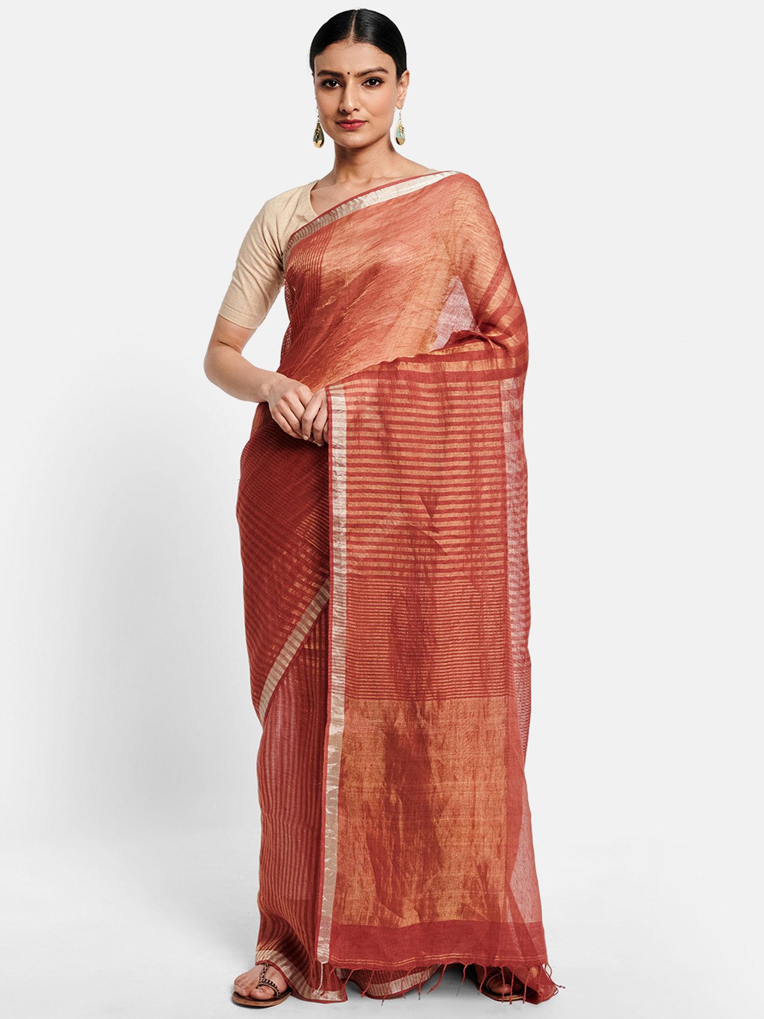 linen woven loom sari without blouse