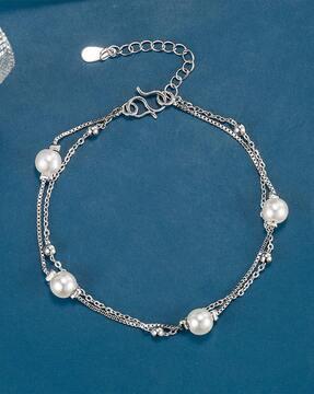link chain pearl bracelet with lobster-claw closure