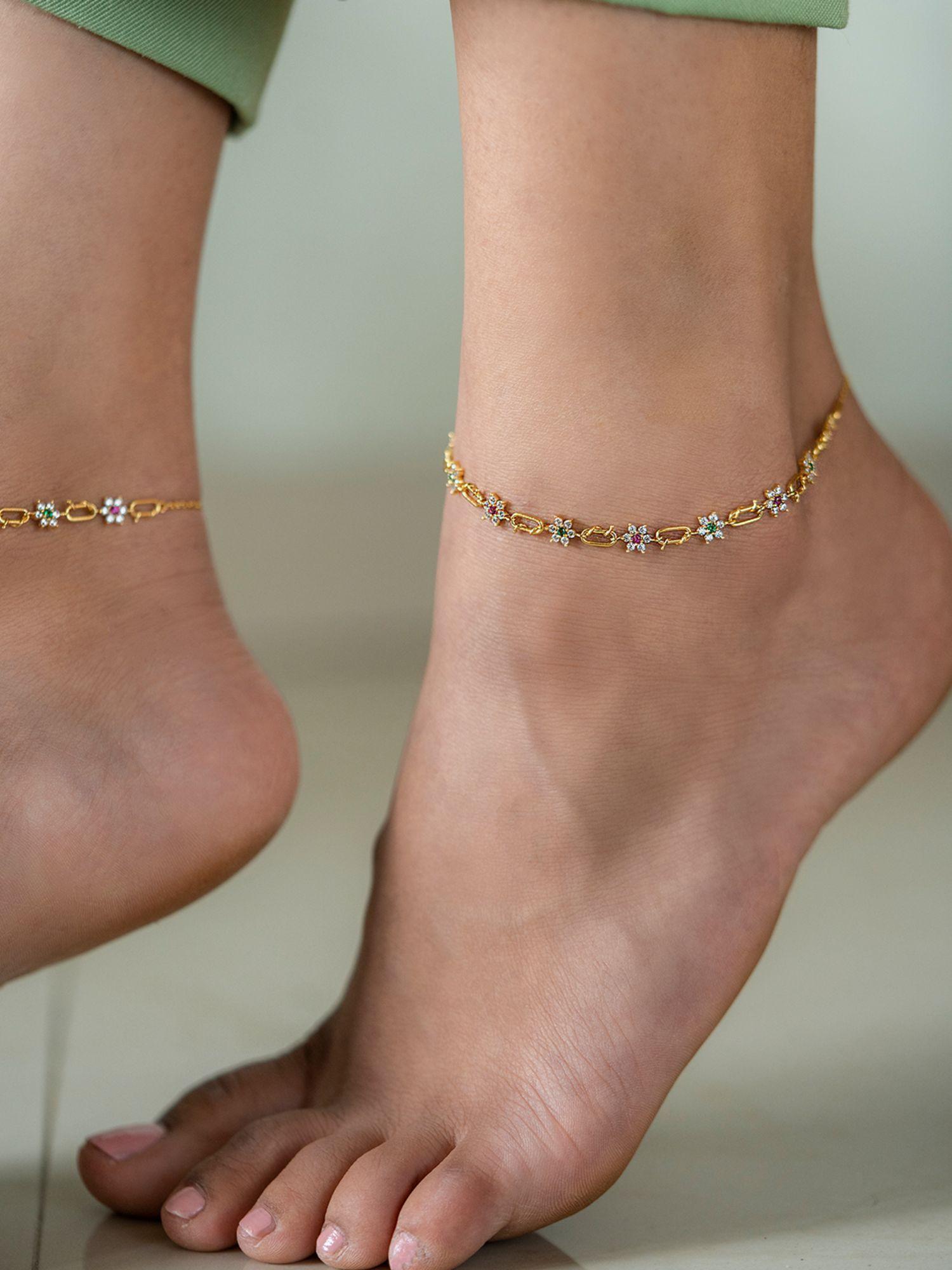 link of love 7 stone anklets in gold plated 925 silver