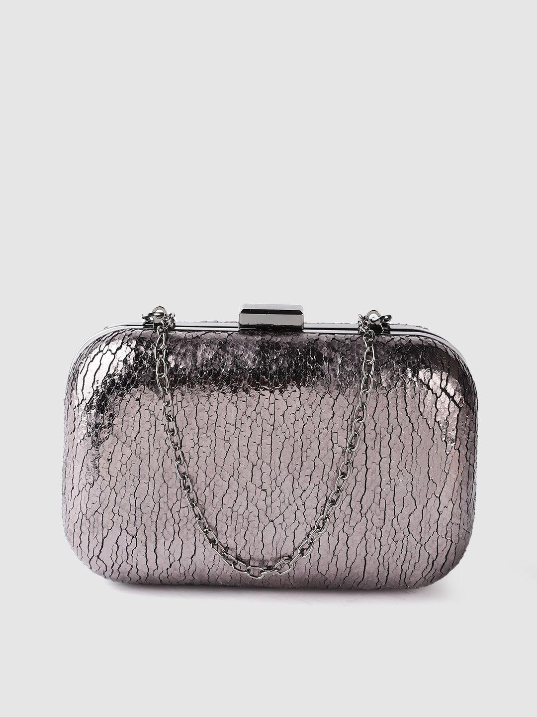 lino perros gunmetal-toned textured box clutch with detachable sling strap