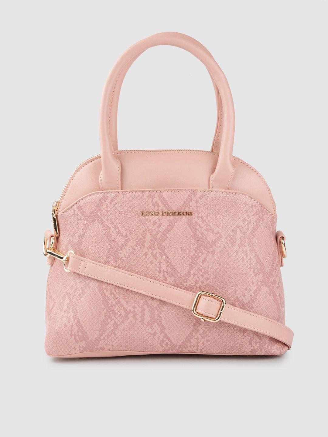 lino perros pink snakeskin textured handheld bag with detachable sling strap