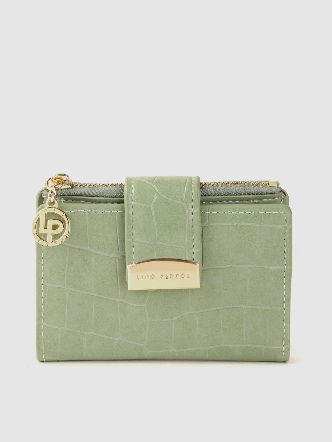 lino perros women sage green croc textured two fold wallet