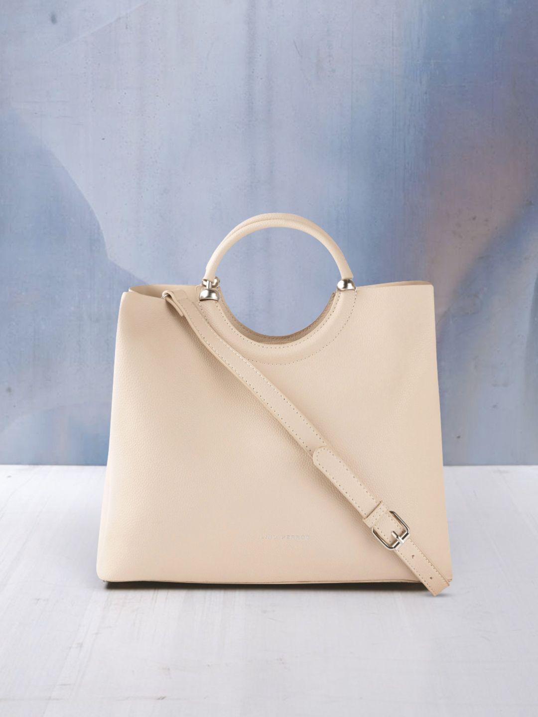 lino perros beige solid handheld bag